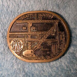Seattle Access I-II 1989–1991 PKS Kiewit Commemorative Brass Belt Buckle